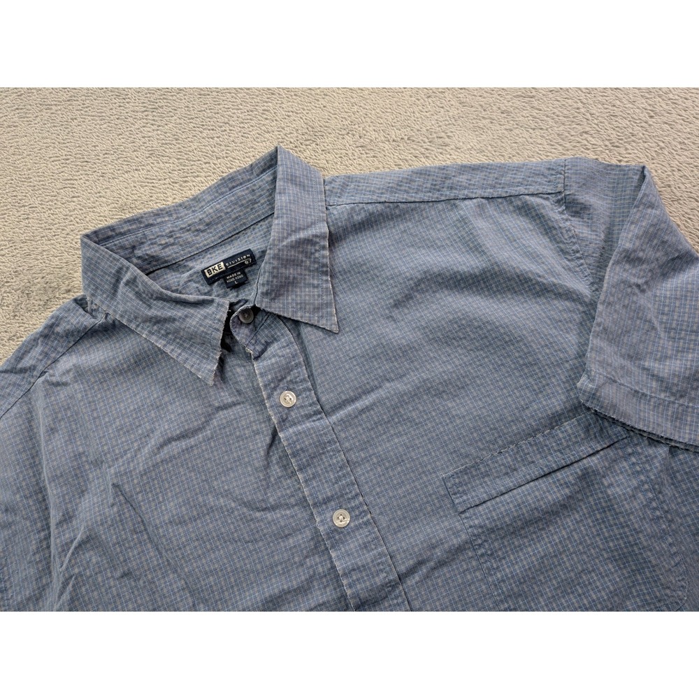 BKE Division 67 Mens Blue Micro Grid Short Sleeve Button Up Shirt L BKE101-1572